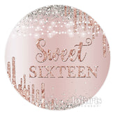 Lofaris Round Pink Sweet 16 Happy Birthday Backdrop For Girl